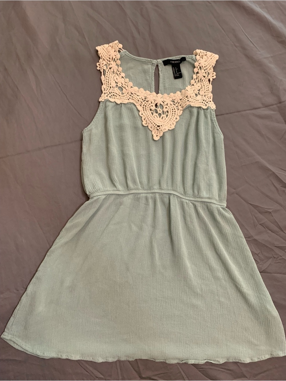 Forever 21 Mint Green Dress with Cream Crochet Yoke